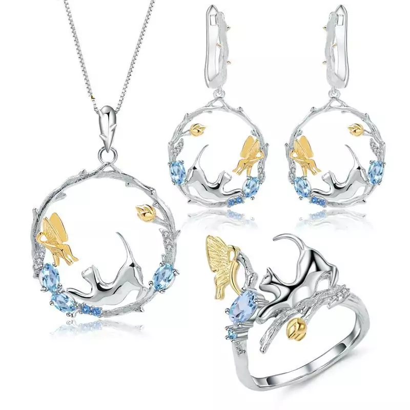 Cat Butterfly Jewelry Set