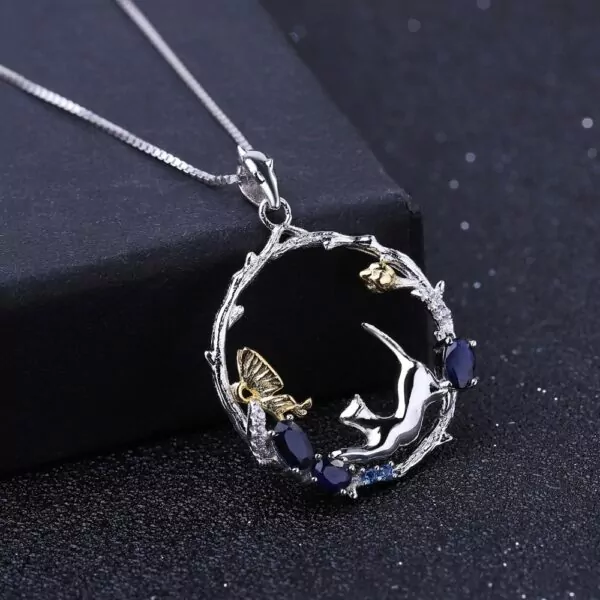 gorgeous cat and butterfly gemstone necklace