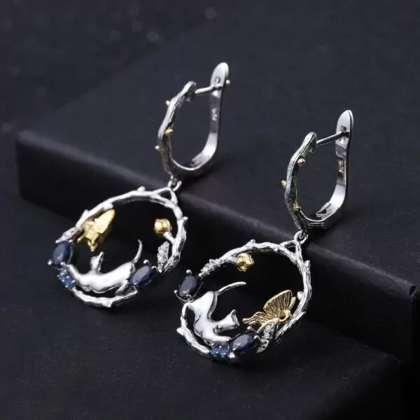 lovely cat and butterfly gemstone earrings