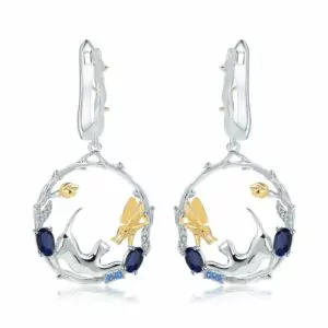 cat and butterfly gemstone earrings