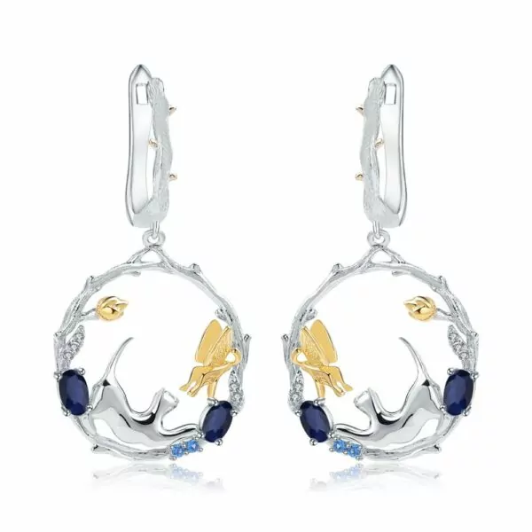 cat and butterfly gemstone earrings