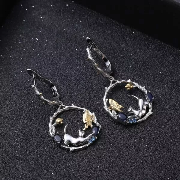 lovely cat and butterfly gemstone earrings