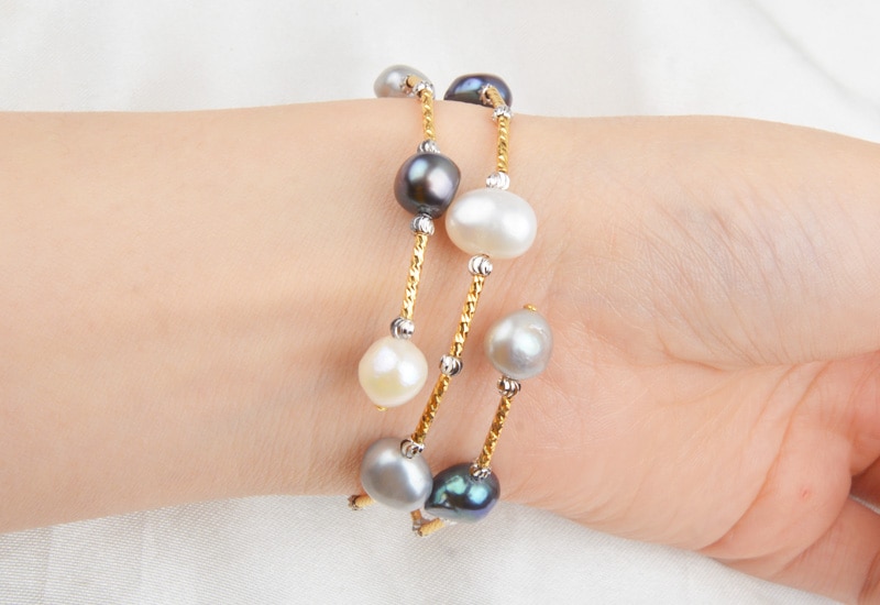 ASHIQI Real Natural Freshwater Baroque Pearl Bracelets & Bangles For Women Jewelry Gift