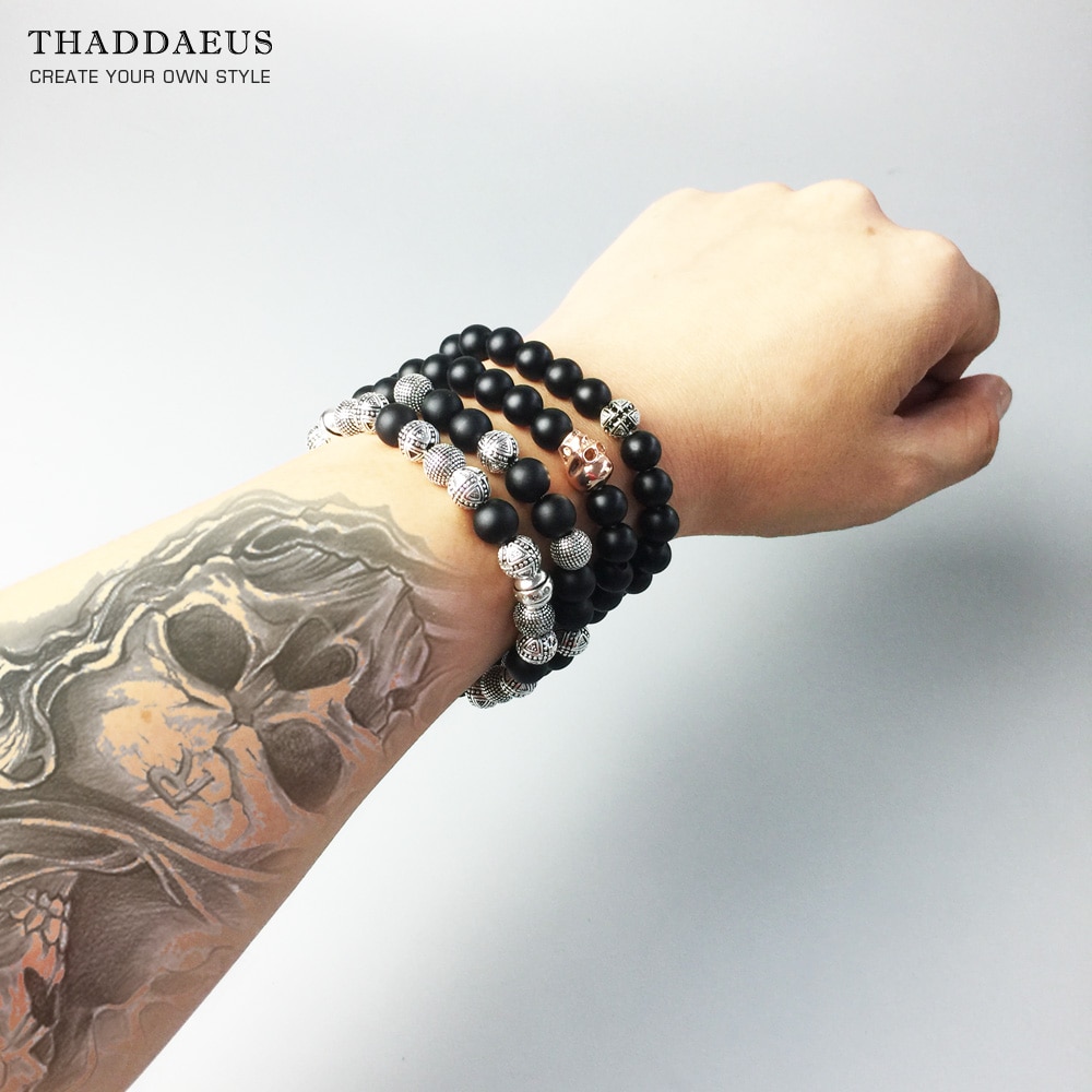 Bracelets Cross Beads & Obsidian For Rebel Men Trendy Gift Europe Style Heart Masculine 925 Sterling Silver Jewelry
