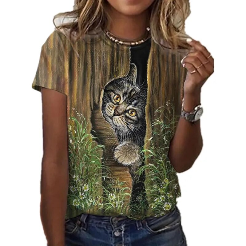 Women's cat 3D printing oversized Harajuku T-shirt casual with full body clothes plus size XXS-6XL