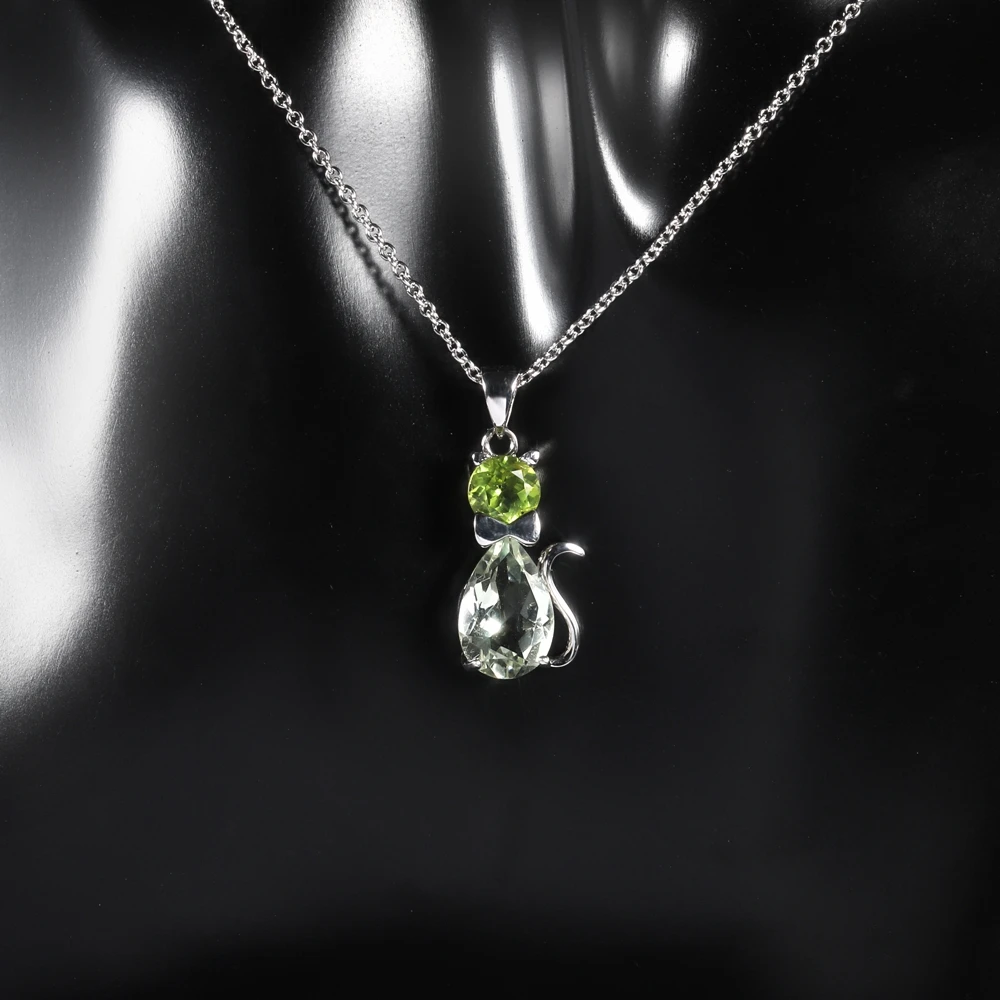 Peridot Crystal Cat Necklace