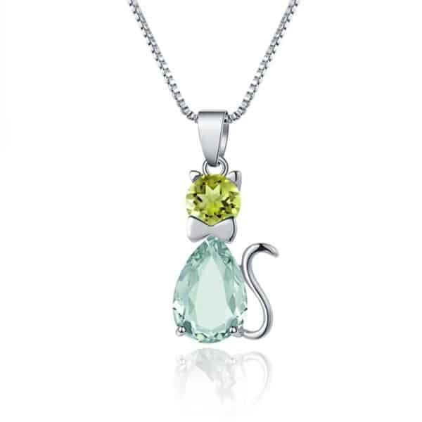Peridot Crystal Cat Necklace