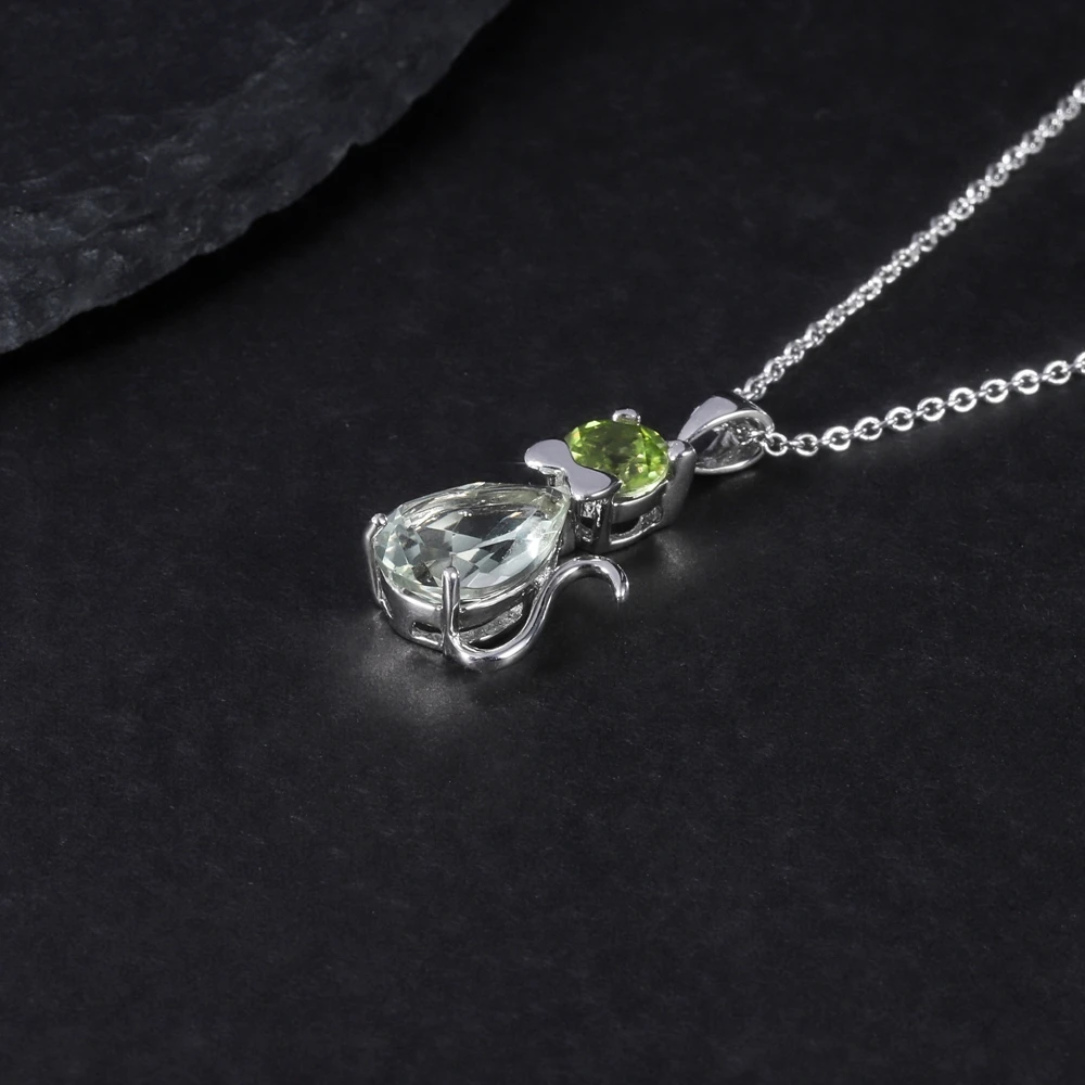 Lovely Peridot Crystal Cat Necklace