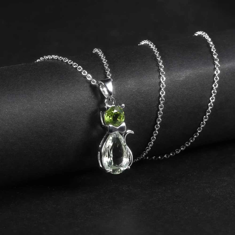 Peridot Crystal Cat Necklace