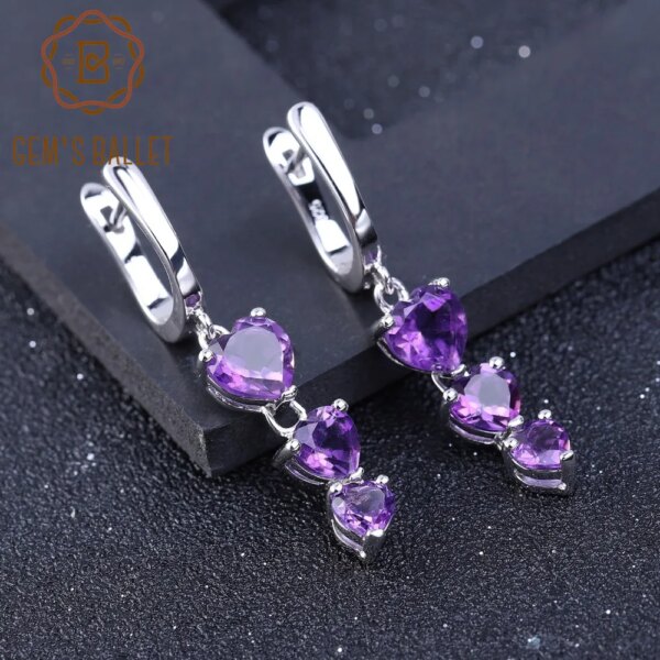 Elegant Amethyst Heart Earrings - Image 2