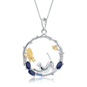 Cat and Butterfly Gemstone Necklace
