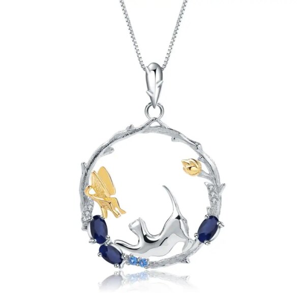 Cat and Butterfly Gemstone Necklace