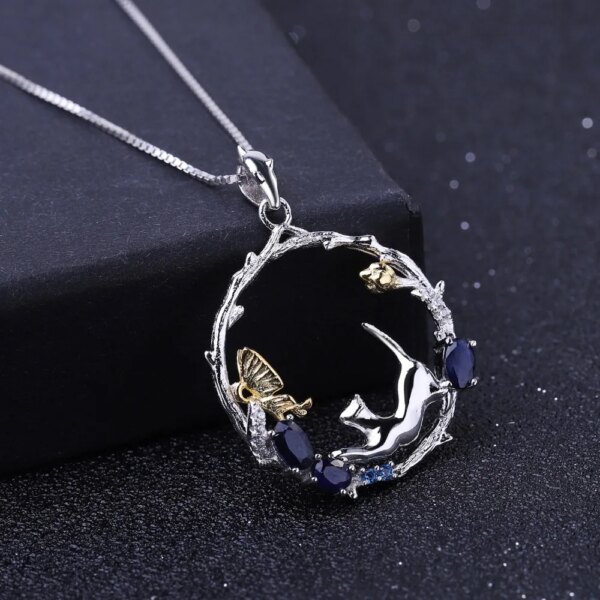 Enchanting Cat and Butterfly Gemstone Necklace - Image 2