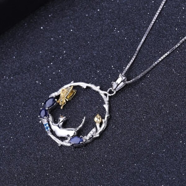 Enchanting Cat and Butterfly Gemstone Necklace - Image 4
