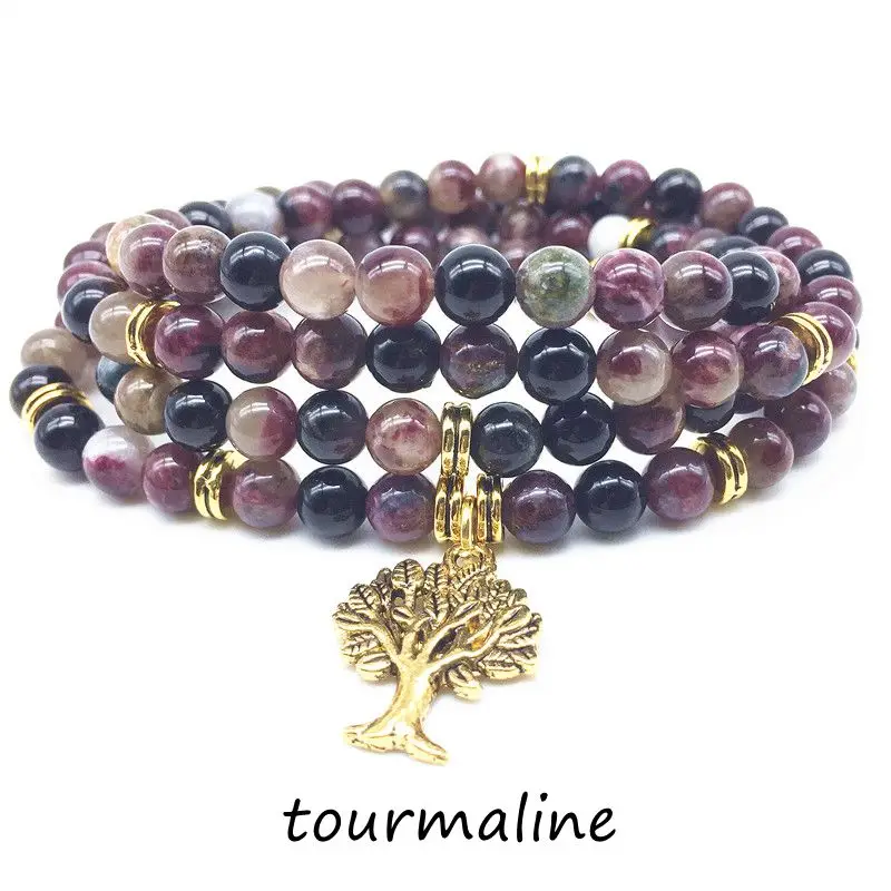 Hot Sale Natural Stone Bead Yoga Women Bracelet Elastic Stretchy With Metal Tree Charm Necklace Fashion Bangle Amethysts Howlite