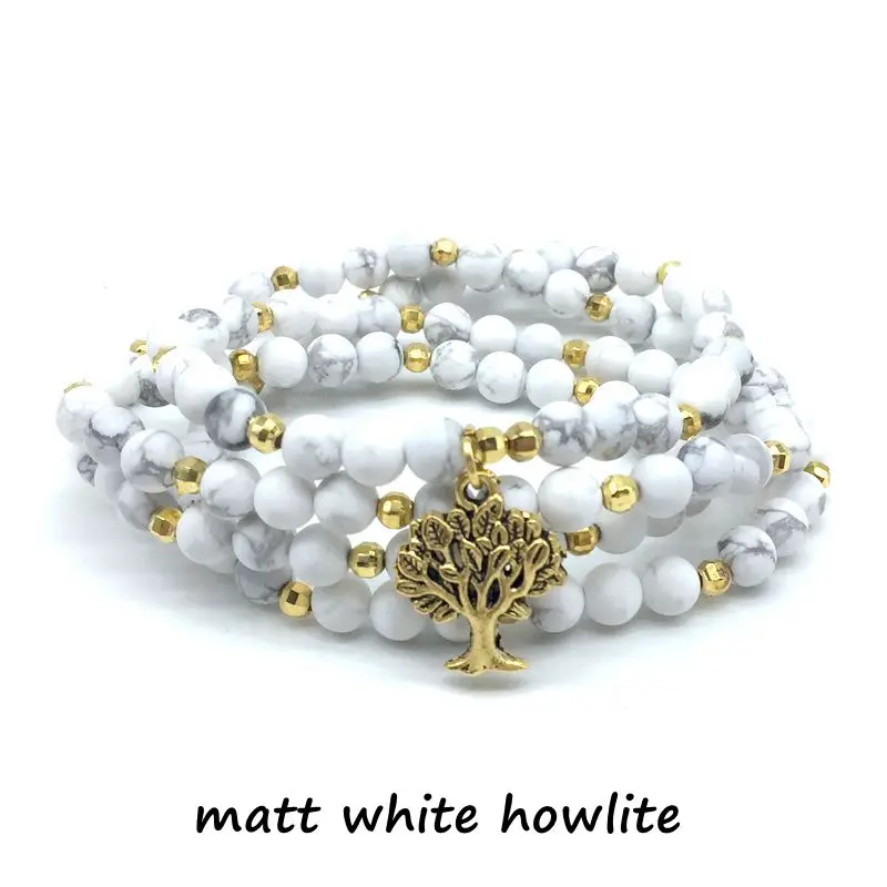 Hot Sale Natural Stone Bead Yoga Women Bracelet Elastic Stretchy With Metal Tree Charm Necklace Fashion Bangle Amethysts Howlite