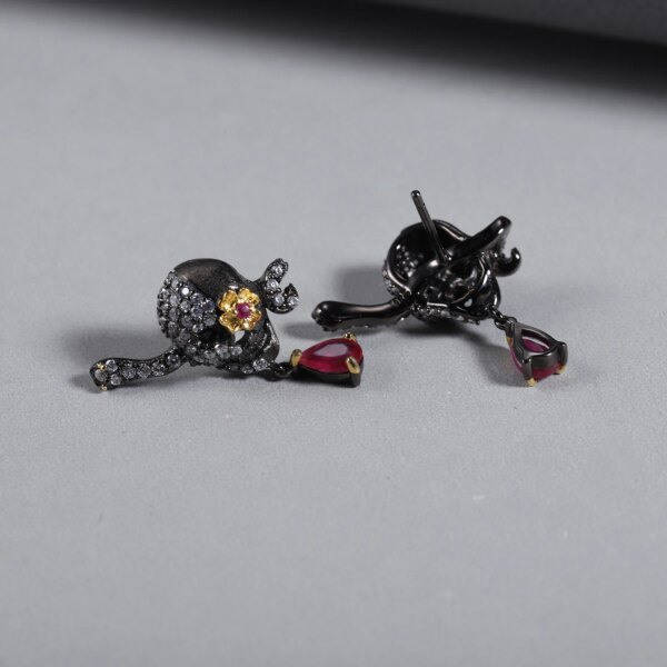 Elegant Skull Natural Ruby Stud Earrings - Image 3