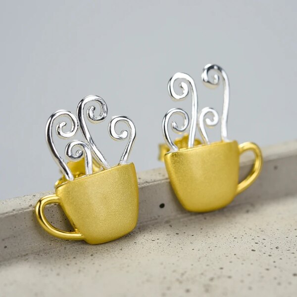 Fun Silver Hot Coffee Cup Earrings - Image 2