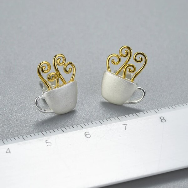 Fun Silver Hot Coffee Cup Earrings - Image 3