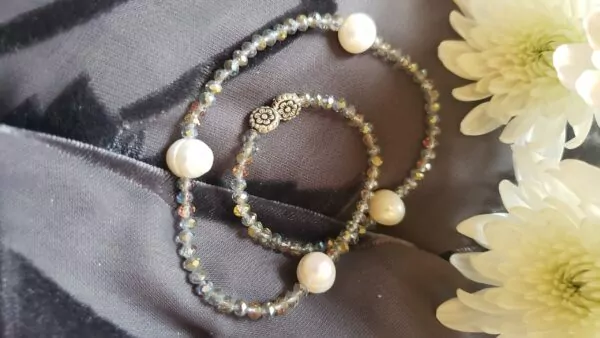 silver crystal and pearl bracelet