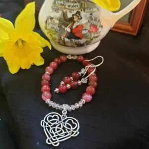 Celtic Hearts Crystal and Agate Bracelet and Earrings