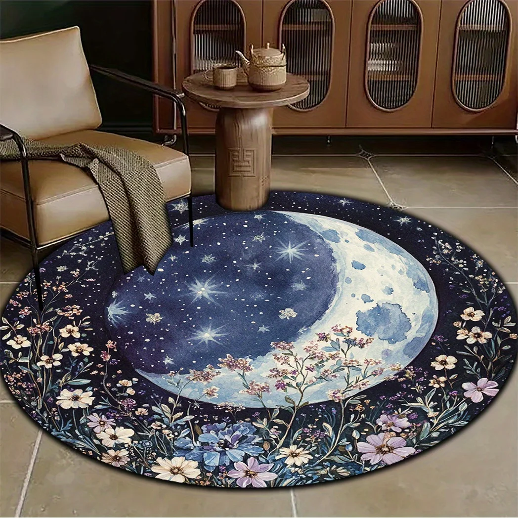 Yin Yang Cat Circular Carpet with Anti Slip Backing Flannel Carpet Machine Washable for Living Room Lightweight Home Decor