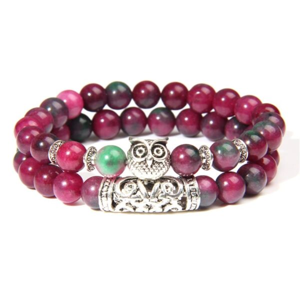 semi-precious stone 2 piece owl bracelet set