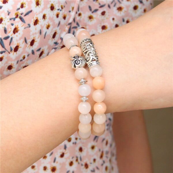 stylish semi-precious stone owl bracelet set