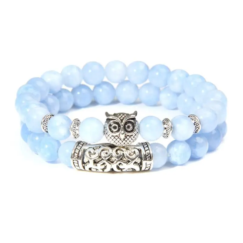 2pcs/set natural stone beads bracelet owl charm lucky energy bracelet 