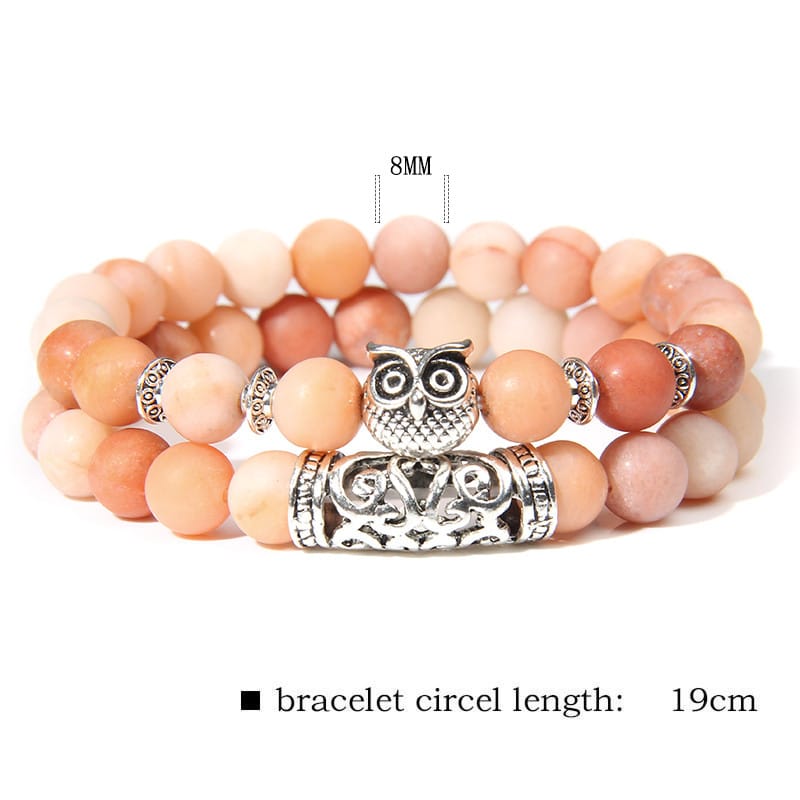 2pcs/set natural pink zebra stone beads bracelet women fashion owl charm lucky energy bracelet for women girls jewelry gifts