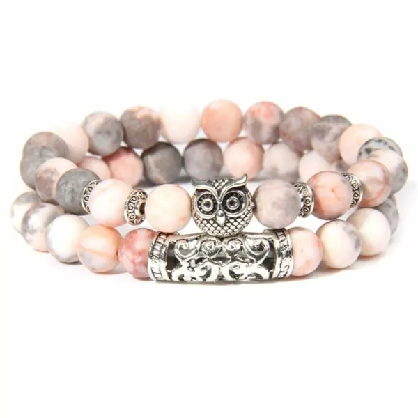 beautiful semi-precious stone owl bracelet set