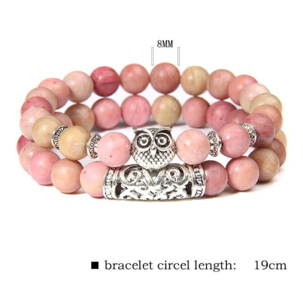 semi-precious stone 2 piece owl bracelet set