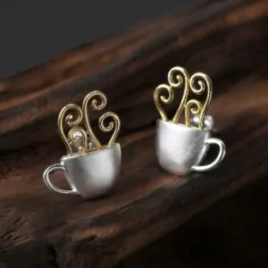 Silver Hot Coffee Cup Earrings