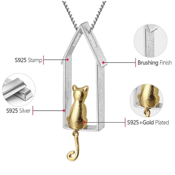 silver gazing cat pendant