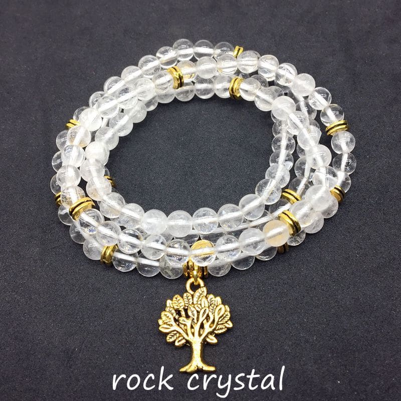 natural stone beads round mala yoga bracelet elastic stretchy with metal tree charms necklace woman bangle drop shipping