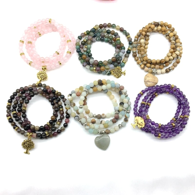 Natural Stone Mala Yoga Bracelet or Necklace