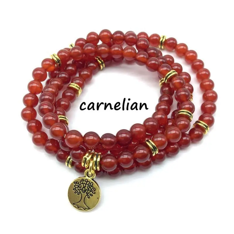 Natural Stone Beads Round Mala Yoga Bracelet Elastic Stretchy With Metal Tree Charms Necklace Woman Bangle Drop Shipping