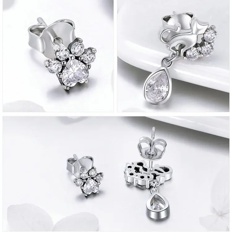 Dazzling Silver Cat Stud Earrings