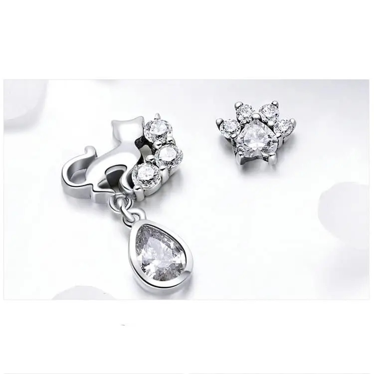 dazzling silver cat stud earrings