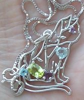 gemstone 925 silver cat pendant