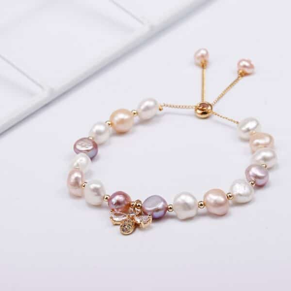natural freshwater pearl and honeybee crystal bracelet