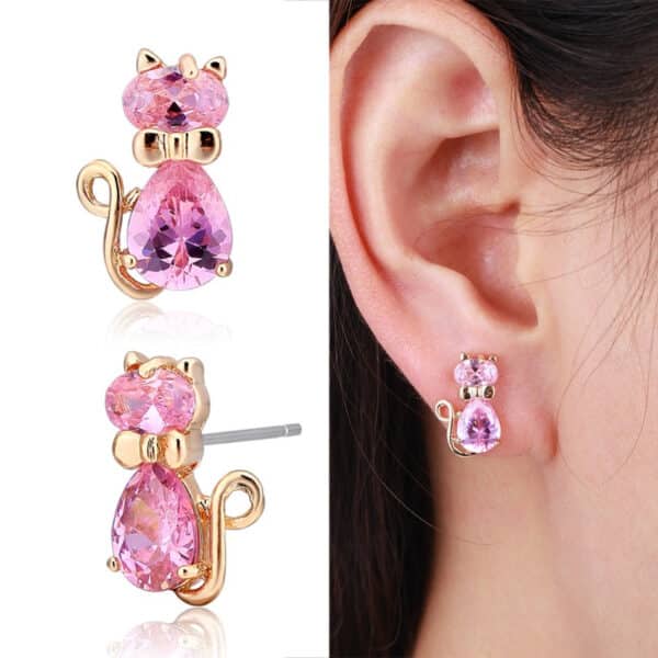 crystal cat earrings