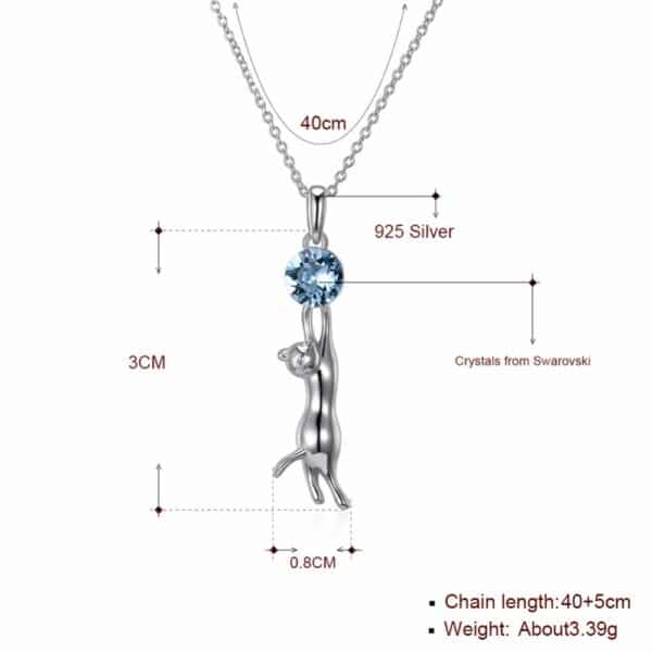 sterling silver cat crystal pendant necklace