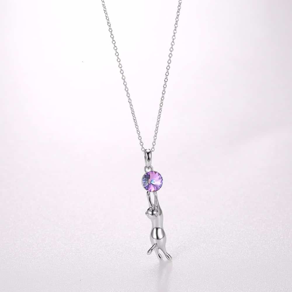 sterling silver cat crystal pendant necklace