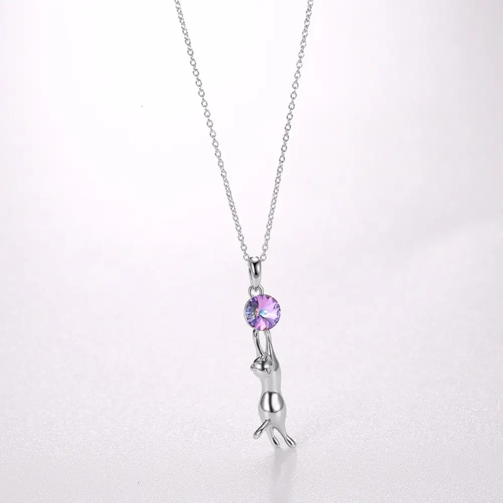 Sterling Silver Cat Crystal Pendant Necklace