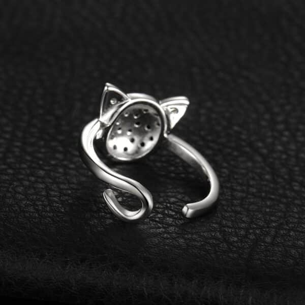 genuine black spinel and cubic zirconia sterling silver cat ring