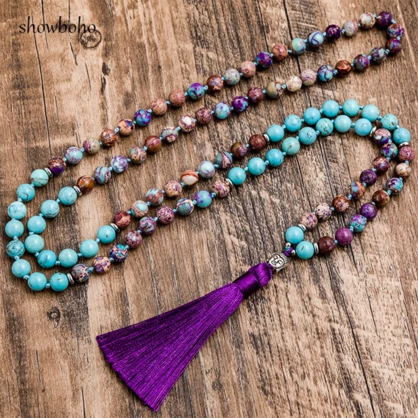 natural turquoise and imperial jasper mala necklace