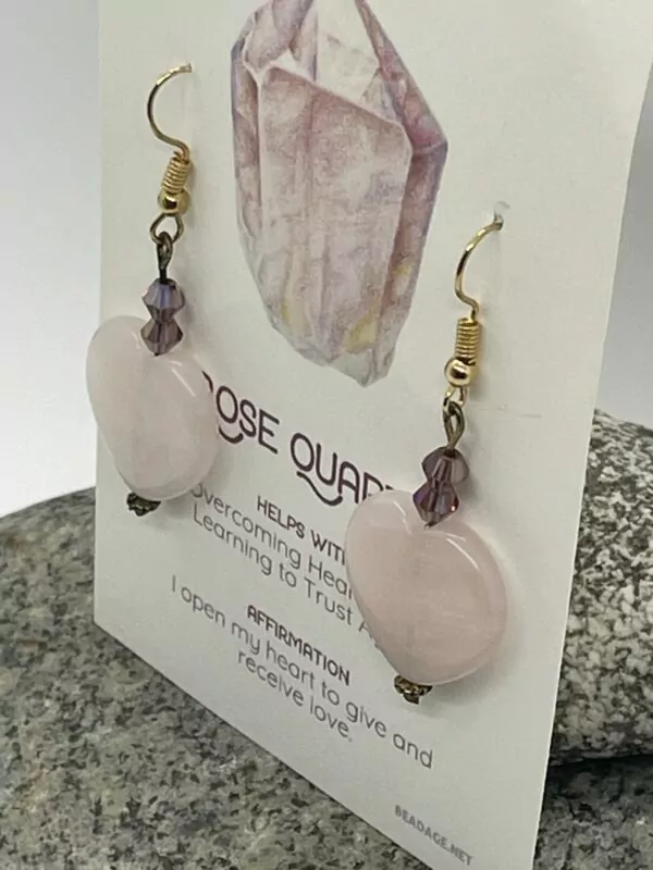 rose quartz heart earrings