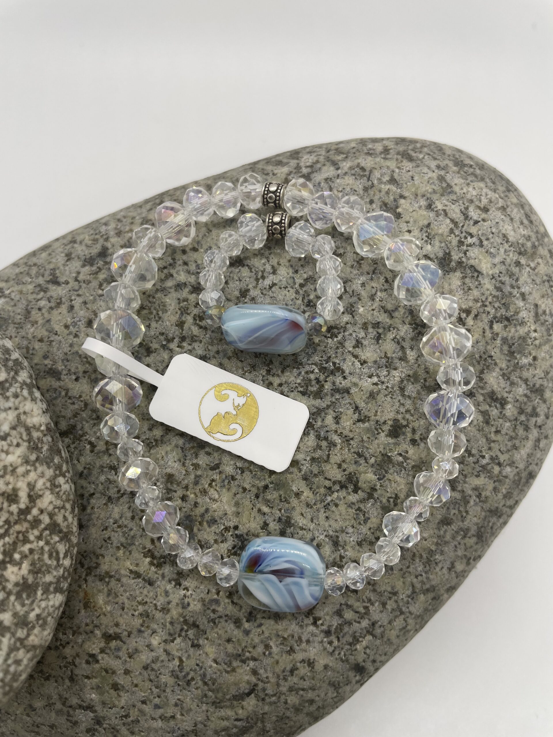 Beautiful Crystal and Ocean Glass Bracelet and Ring Set