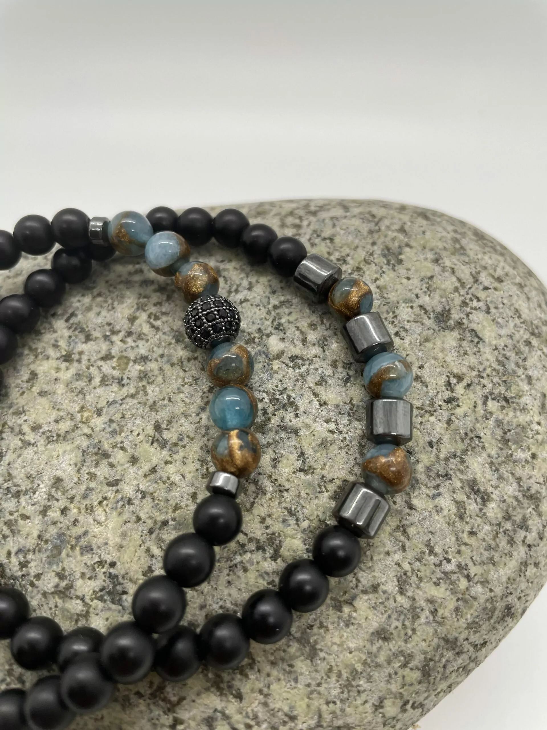 blue agate and hematite bracelet set